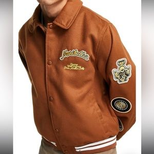 ASOS Brown Bomber Jacket with Embroidered Patches